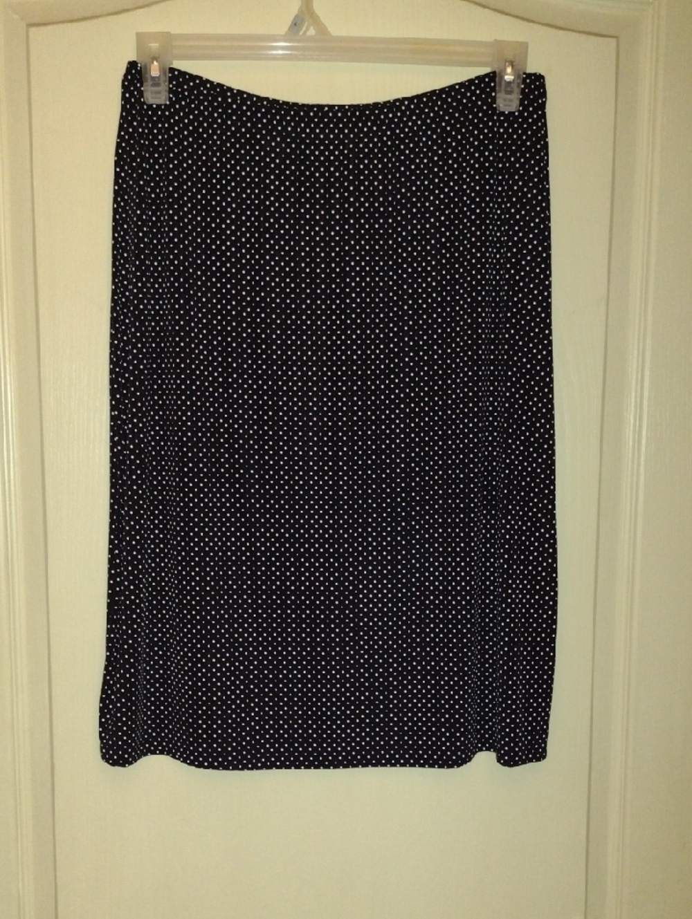 dressbarn Black Midi Skirt with White Polka Dots